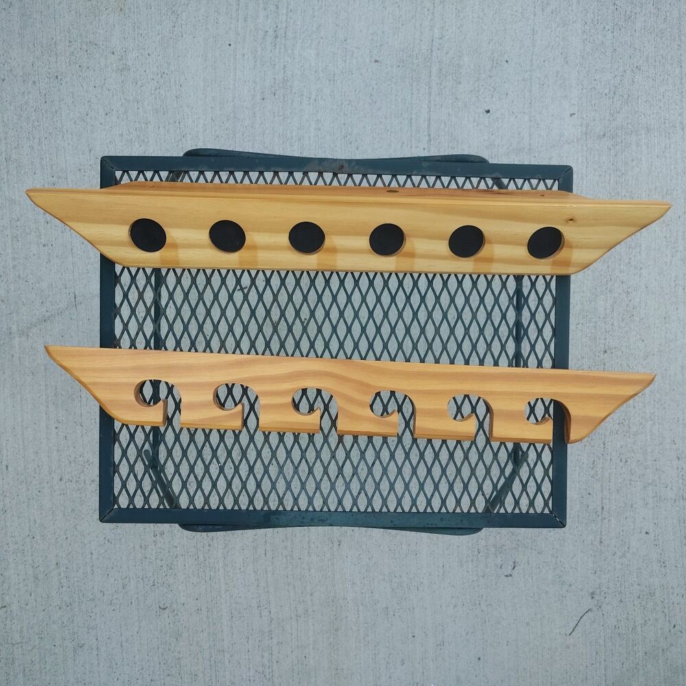 Wall Mount Wooden Fishing Rod Rack With Pads 6 Pole Storage Organizer